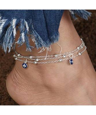 Silver Evil Eye Multi Layered Anklet 3