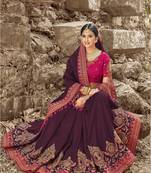 Wine embroidered satin saree with blouse