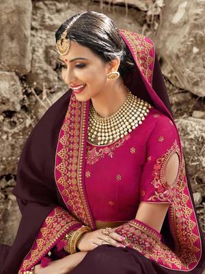 Wine embroidered satin saree with blouse 2