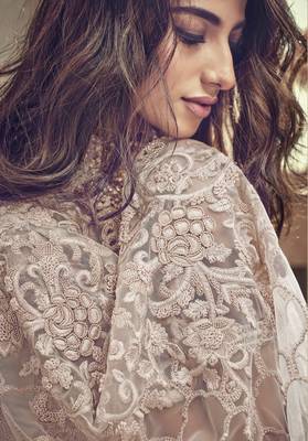 Ivory embroidered net saree with blouse 2