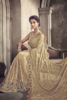 Light yellow embroidered net saree with blouse 2