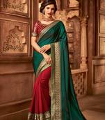 Sea Green Embroidered Satin Saree With Blouse