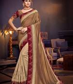 Chiku embroidered satin saree with blouse