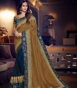 Blue embroidered satin saree with blouse