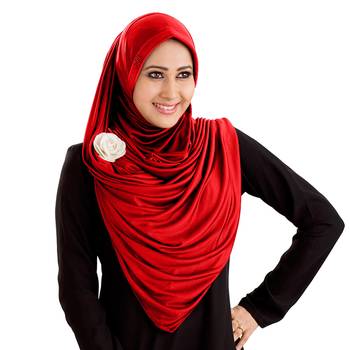 Anarkali Semi-Stitched Hijab Red Size Xl 1