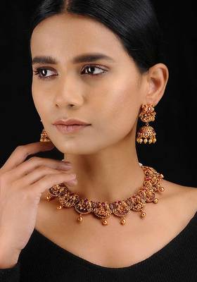 Temple Work Ruby Red Necklace Set 1