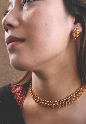 Delicate Leaf Work Temple Necklace Set 1