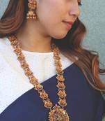 Red And Green Intricate Temple Work Necklace Set