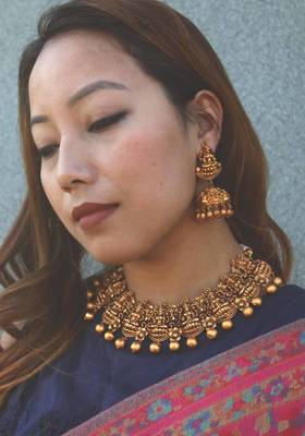 Intricate Lakshmi Temple Work Necklace Set 1