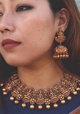 Intricate Lakshmi Temple Work Necklace Set 3