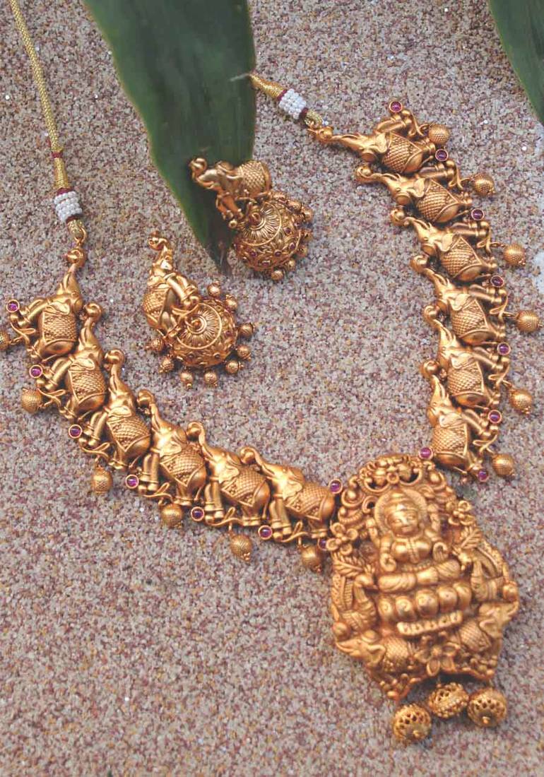 Elephant Motif Temple Work Necklace Set