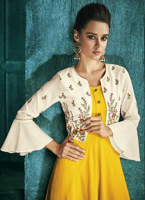 Yellow Embroidered Pure Silk Palazzo Suits 2