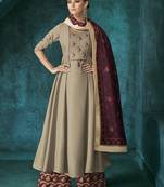 Beige embroidered pure silk palazzo suits