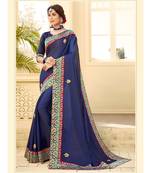 blue embroidered satin saree with blouse