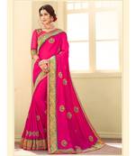 pink embroidered satin saree with blouse