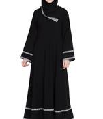 Black Plain Crepe Full Umbrella Abaya With Hijab