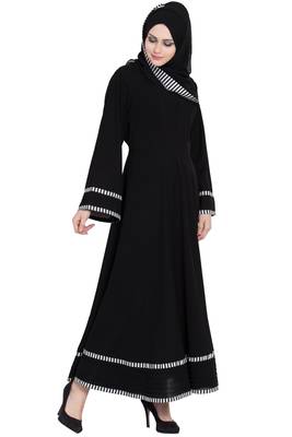 Black Plain Crepe Full Umbrella Abaya With Hijab 2