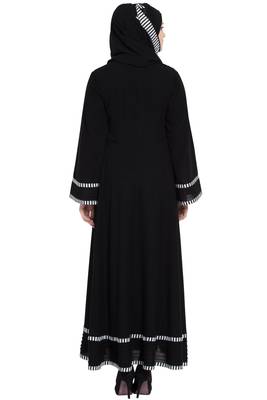 Black Plain Crepe Full Umbrella Abaya With Hijab 5