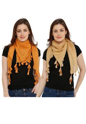 Rust And Fawn Printed Cotton Stole And Dupattas 1