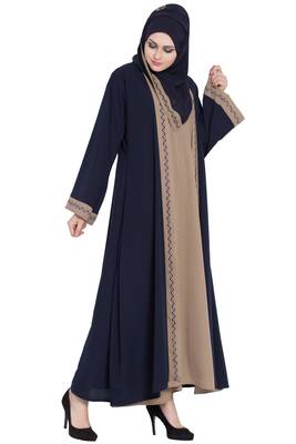 Dual Color Kimono Kashiboo Solid Abaya With Hijab 2