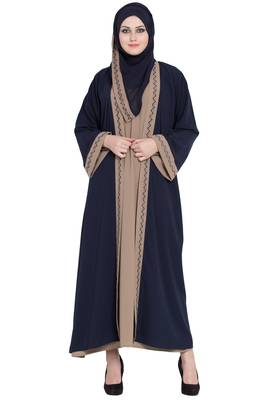 Dual Color Kimono Kashiboo Solid Abaya With Hijab 3