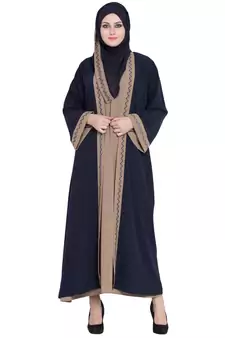 Dual Color Kimono Kashiboo Solid Abaya With Hijab