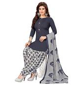 Grey Printed synthetic unstitched salwar with dupatta