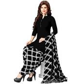 Black Printed synthetic unstitched salwar with dupatta