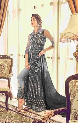 Grey embroidered net salwar 1