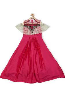 Pink Embroidered Taffeta Kids Gowns
