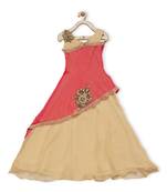 Beige Embroidered Faux Georgette Kids Gowns