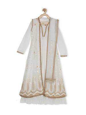 White Embroidered Net Kids Gowns 1