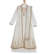 White Embroidered Net Kids Gowns