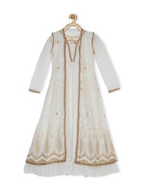 White Embroidered Net Kids Gowns 2