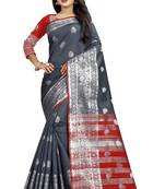 Grey woven cotton silk saree with blouse