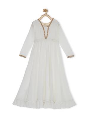 White Embroidered Net Kids Gowns 3