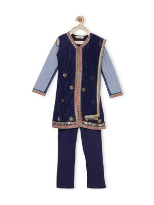 Blue Embroidered Net Kids Salwar Suits 1