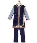 Blue Embroidered Net Kids Salwar Suits