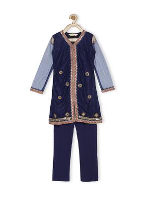 Blue Embroidered Net Kids Salwar Suits 2