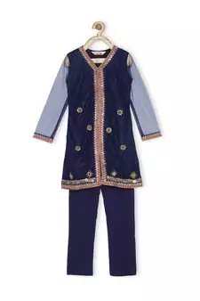 Blue Embroidered Net Kids Salwar Suits