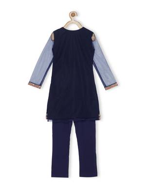 Blue Embroidered Net Kids Salwar Suits 3