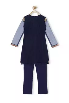 Blue Embroidered Net Kids Salwar Suits