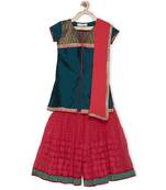 Green Embroidered Taffeta Kids Salwar Suits
