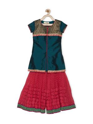 Green Embroidered Taffeta Kids Salwar Suits 2