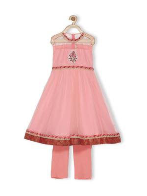 Pink Embroidered Net Kids Salwar Suits 1