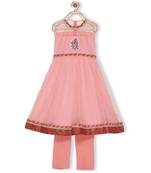 Pink Embroidered Net Kids Salwar Suits