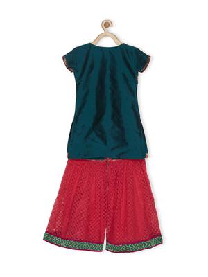 Green Embroidered Taffeta Kids Salwar Suits 3