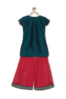 Green Embroidered Taffeta Kids Salwar Suits
