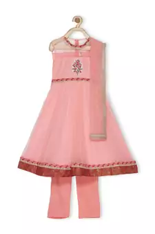 Pink Embroidered Net Kids Salwar Suits