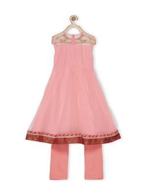 Pink Embroidered Net Kids Salwar Suits 3